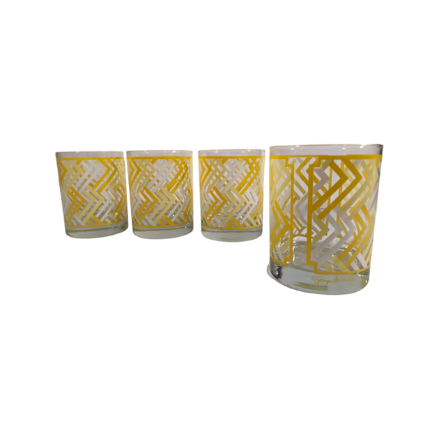 Late 20th Century Yellow Tall Textured Tumbler Glasses- Set of 12