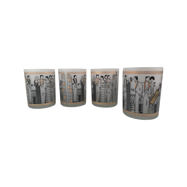 Culver Signed Art Deco Penthouse Gold Double Old Fashion Glasses (Set of 4)