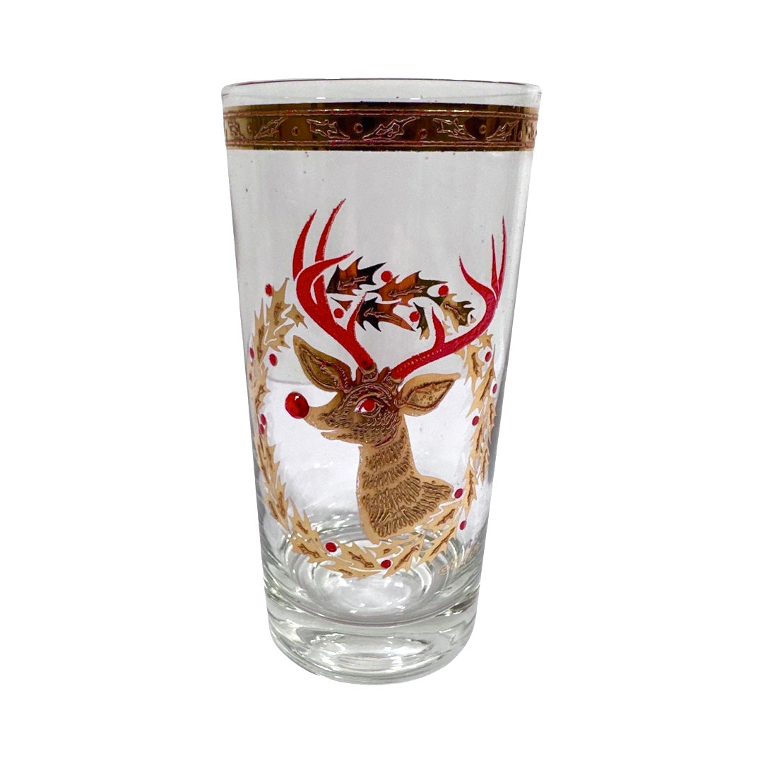Culver Signed Mid-Century Rudolph The Red Nose Reindeer Highball Glass (Single)