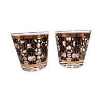 Load image into Gallery viewer, Mid-Century 22-Karat Gold and Black Mod Circles Old Fashion Glasses (Set of 2)
