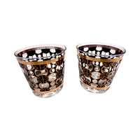 Load image into Gallery viewer, Mid-Century 22-Karat Gold and Black Mod Circles Old Fashion Glasses (Set of 2)
