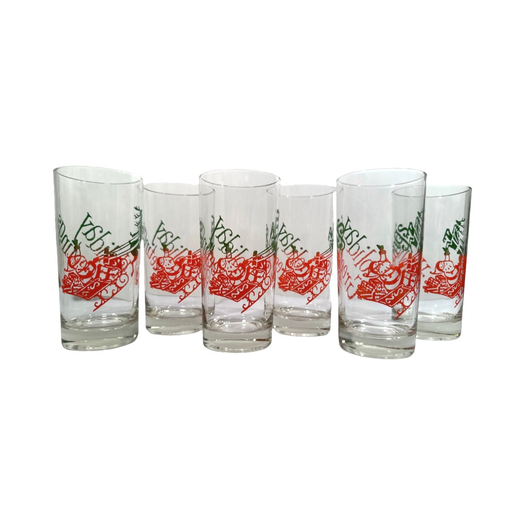 set 6 Vintage Christmas Santa & Reindeer Drinking Glasses Rare Set