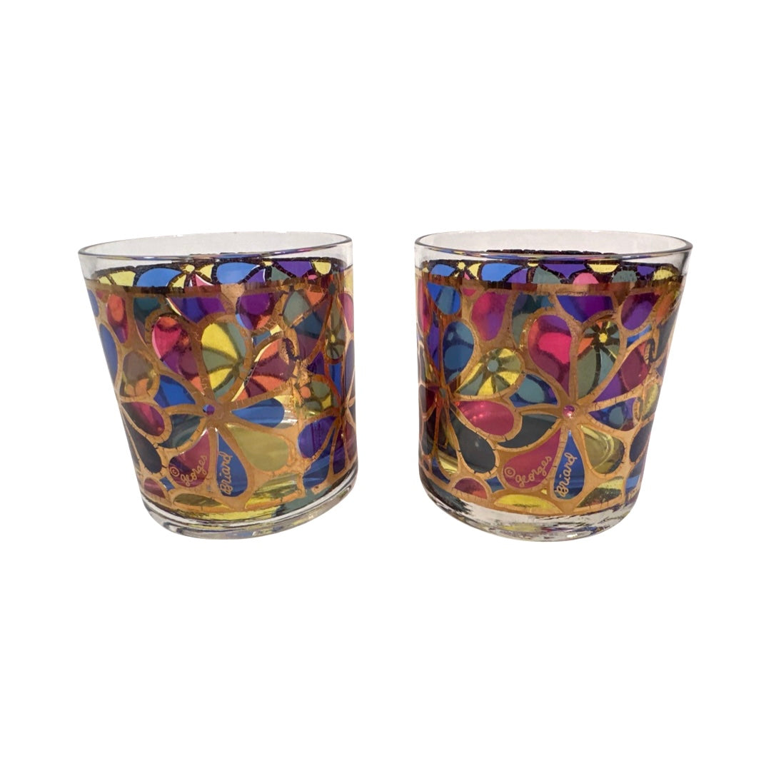 Georges Briard Signed Mid-Century Flower Power Glasses (Set of 2)