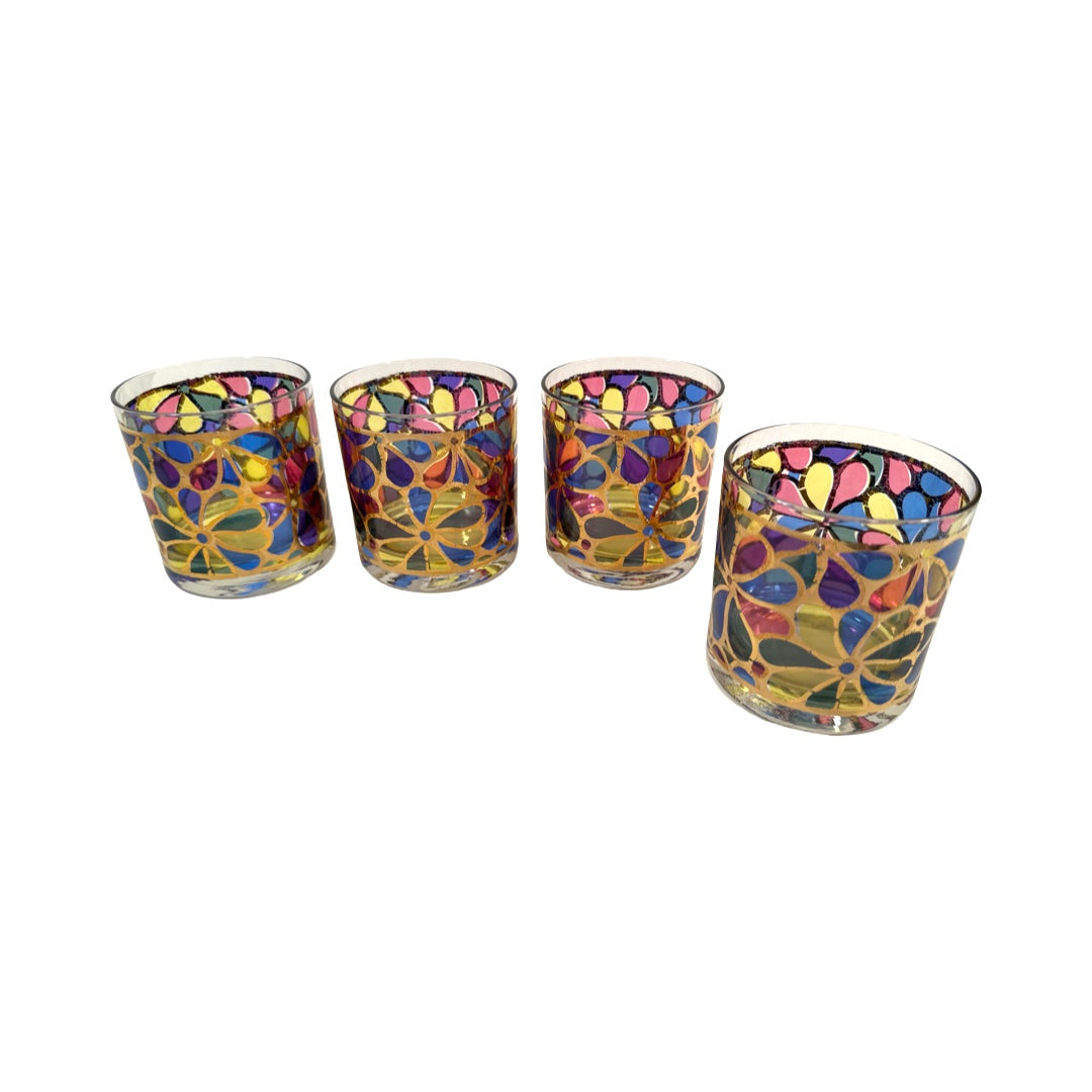 Georges Briard Signed Mid-Century Flower Power Glasses (Set of 4)