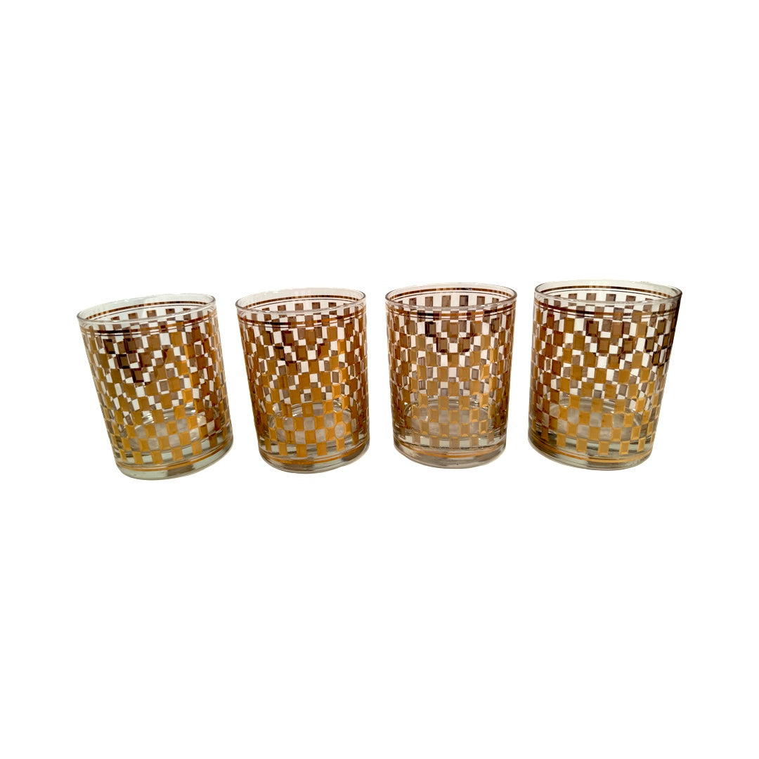 Culver Mid-Century Golden Square Double Old Fashion Glasses (Set of 4)