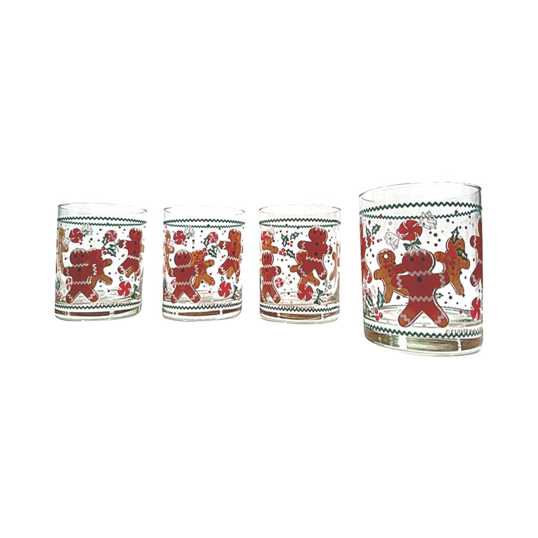 Culver Signed Holiday Carnival Double Old Fashion Glasses (Set of 4)