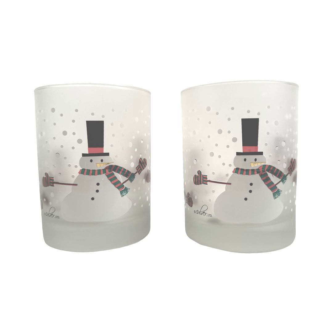 Culver Signed Mid-Century Melting Frosty The Snowman Double Old Fashion Glasses (Set of 2)