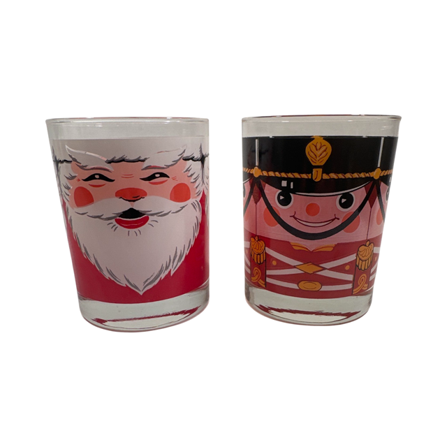 Georges Briard Signed Santa and Soldier Double Old Fashion Glasses (Set of 2)