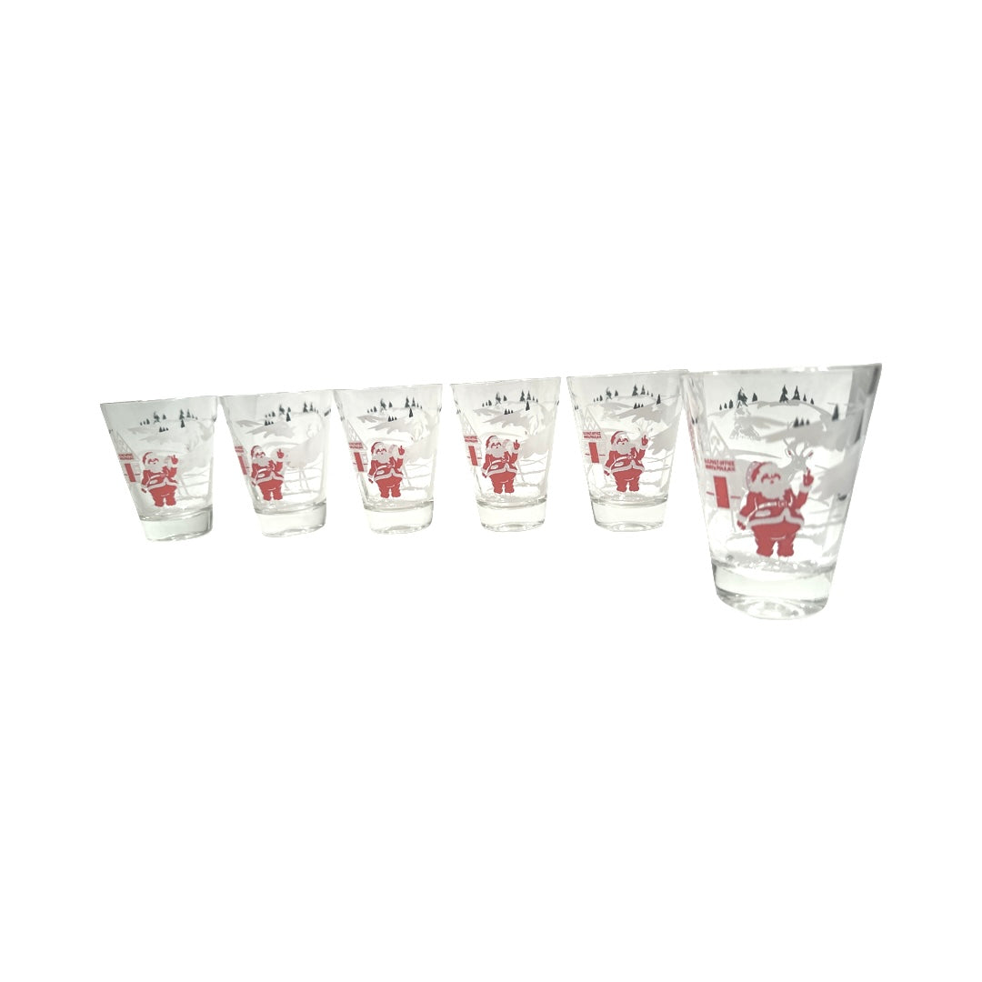 Mid-Century Santa and Rudolph at North Pole Whiskey Glasses (Set of 6)