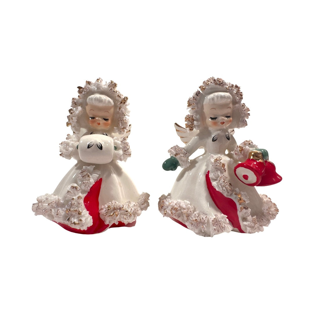 Holt Howard 1958 Spaghetti Trimmed Angel Candle Holders (Set of 2)