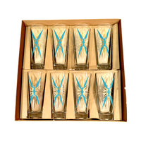 Load image into Gallery viewer, Federal Glass Inca Atomic Turquoise and 22-Karat Gold Starburst Collins Glasses (Set of 8)
