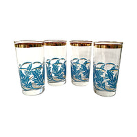 Load image into Gallery viewer, Libbey Mid-Century Blue and Gold Falling Leaves Glasses (Set of 4)

