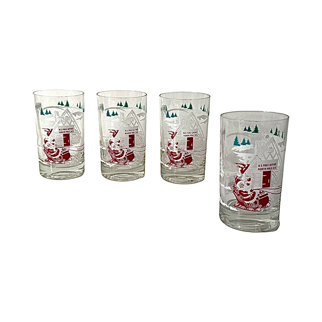 Libbey Mid-Century Santa Reindeer At The North Pole Juice Glasses (Set of 4)