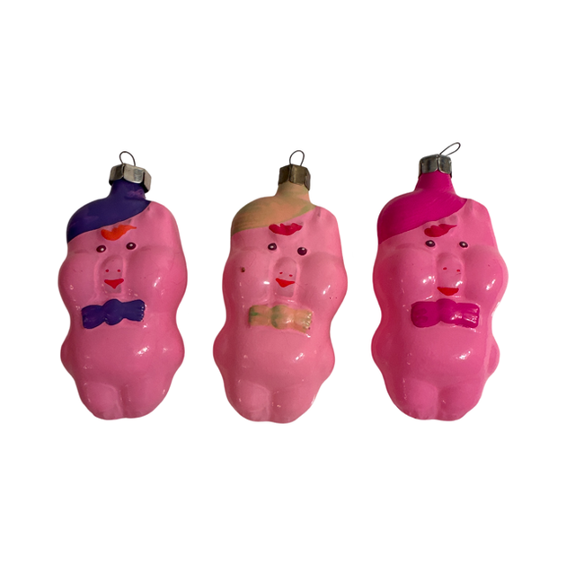 Vintage Russian Glass Three Little Pigs Ornaments | Retro Solstice