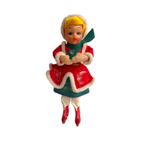 Load image into Gallery viewer, Mid-Century Christmas Felt Cloth Skater Girl Doll
