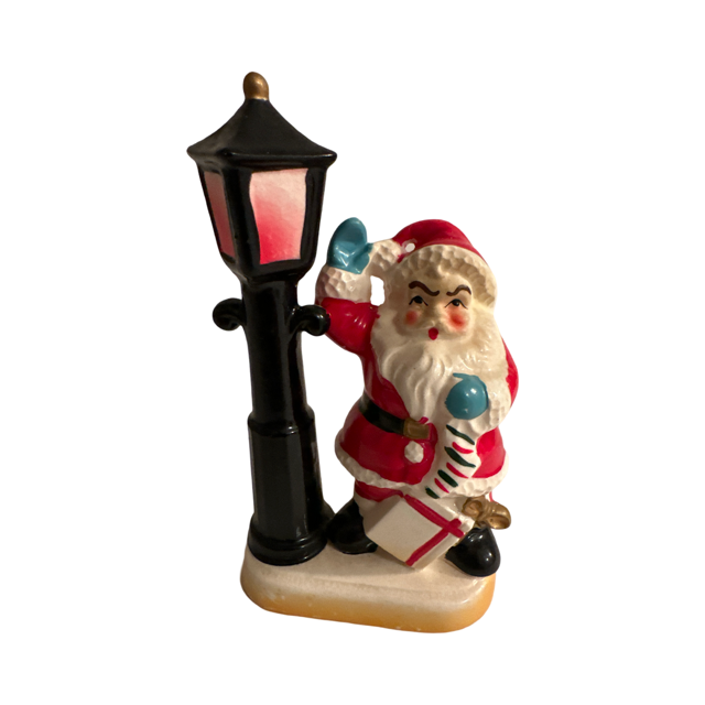 Vintage Santa with Presents by Lamp Post Figurine