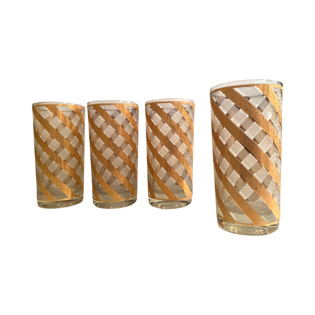 Culver Mid-Century Gold and Frosted Swirl Glasses (Set of 4)