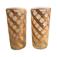 Load image into Gallery viewer, Culver Mid-Century Gold and Frosted Swirl Glasses (Set of 2)
