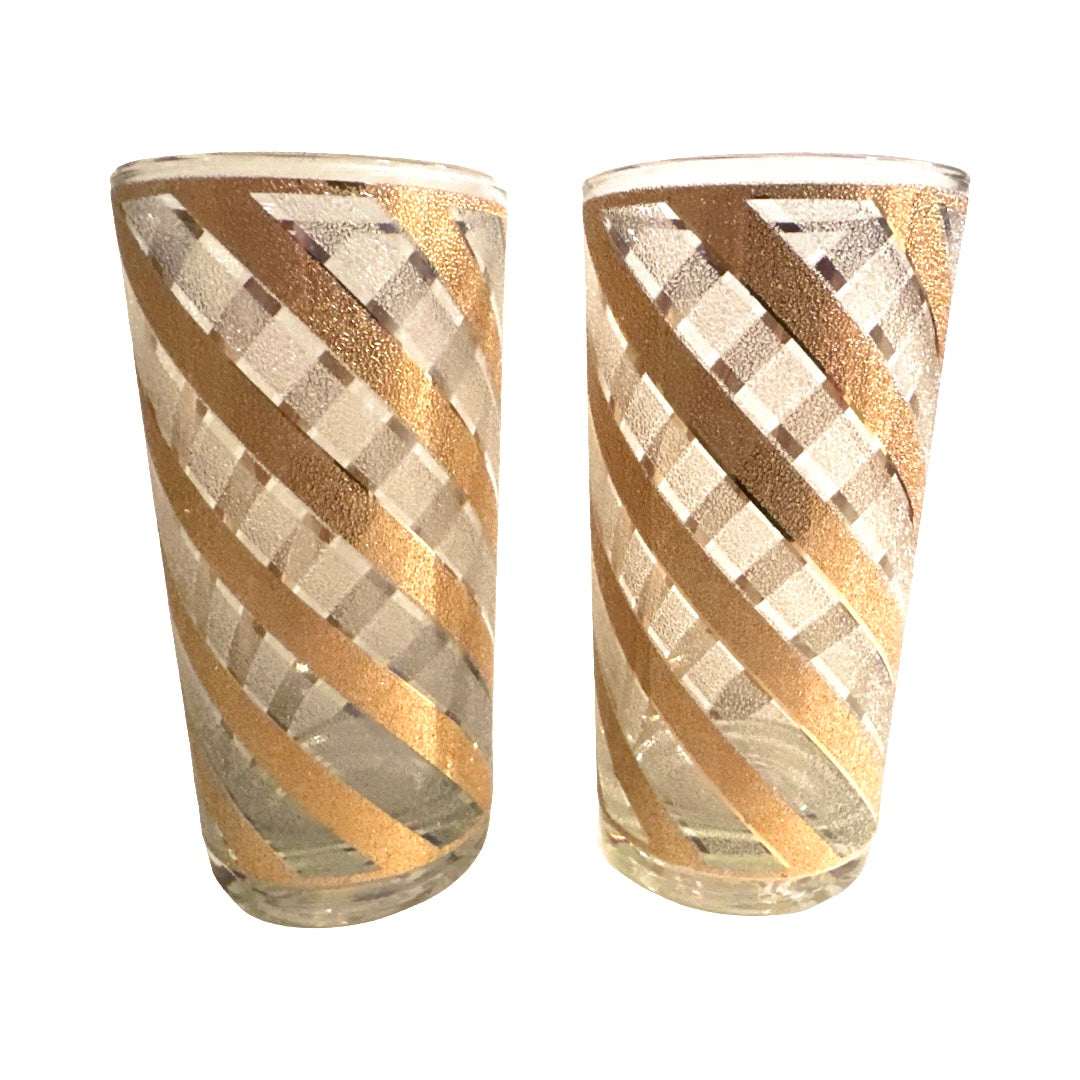 Culver Mid-Century Gold and Frosted Swirl Glasses (Set of 2)