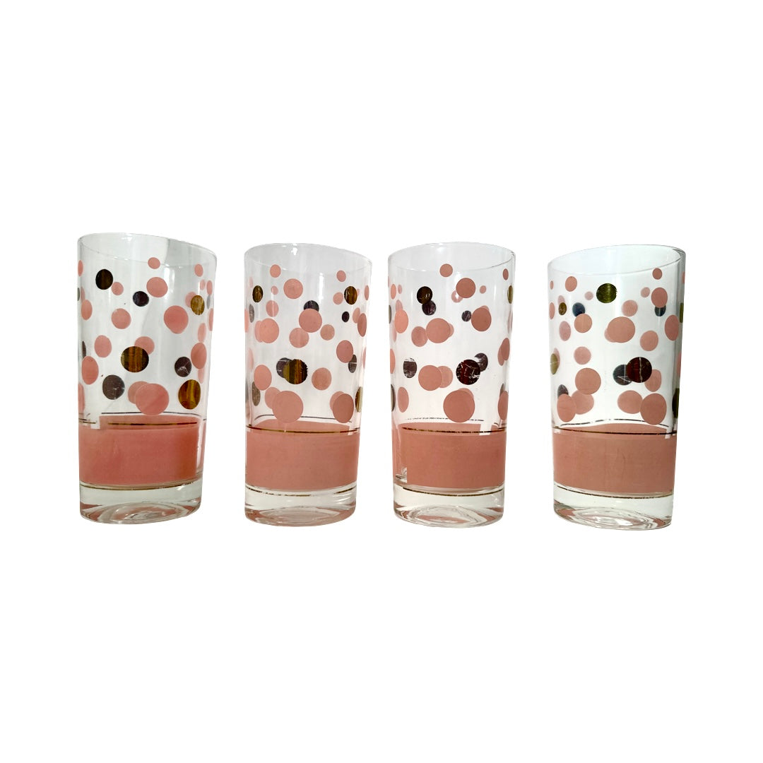 Fred Press Signed Mid-Century Pink and 22-Karat Gold Bubble Glasses (Set of 4)
