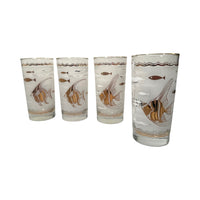 Load image into Gallery viewer, Mid-Century White &amp; 22-Karat Gold Angel Fish &amp; Seahorse Glasses (Set of 4)
