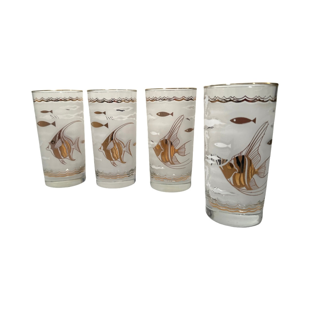 Mid-Century White & 22-Karat Gold Angel Fish & Seahorse Glasses (Set of 4)