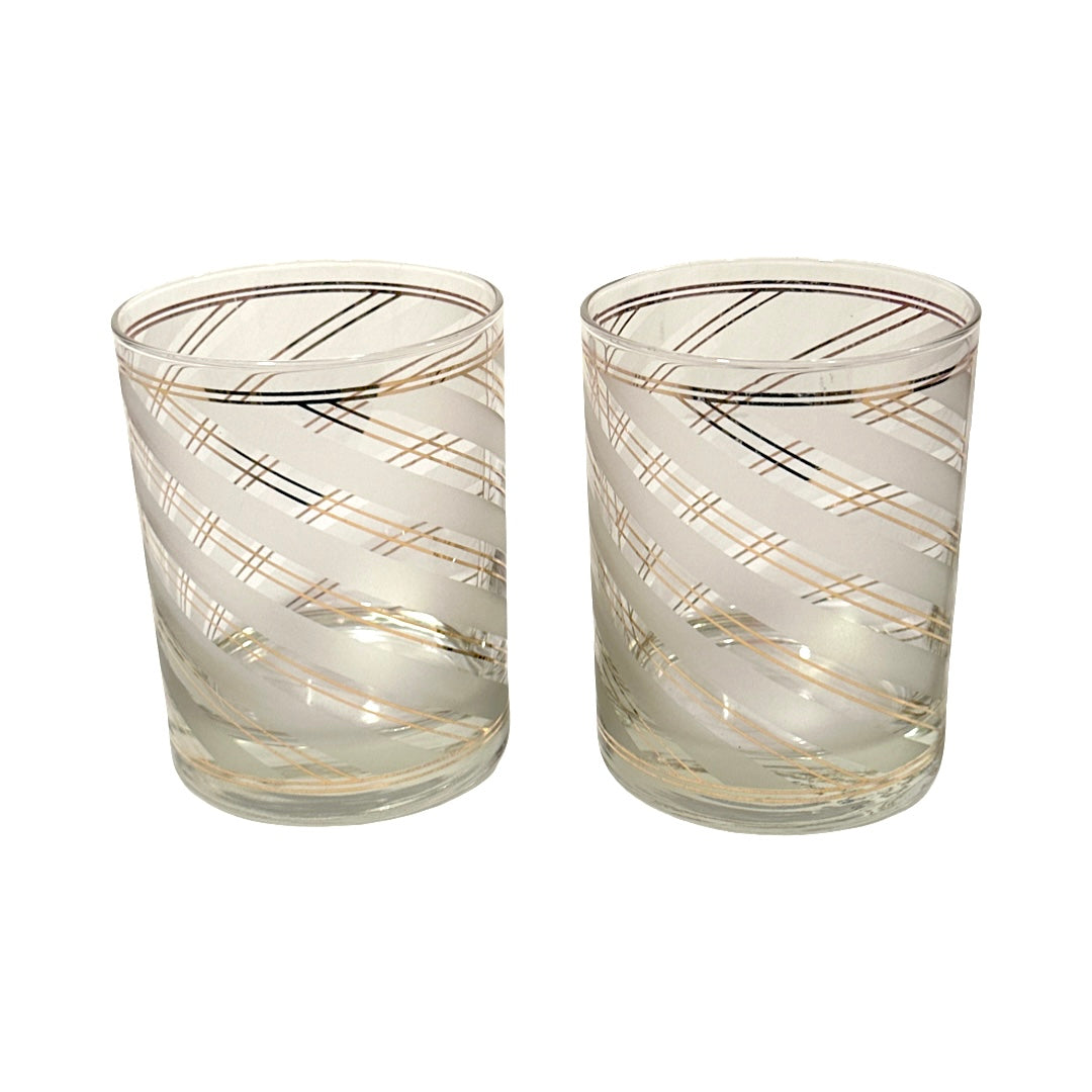 Culver Signed 22 karat Gold and Frosted White Swirl Double Old Fashion Glasses (Set of 2)
