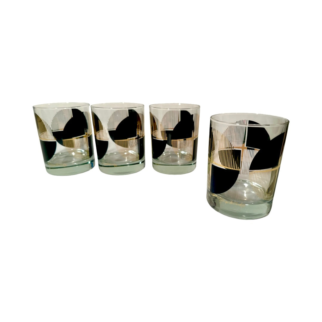 Georges Briard Signed Geometric Starburst Double Old Fashion Glasses (Set of 4)