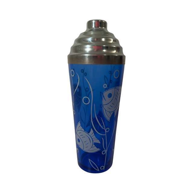 Hazel Atlas Mid-Century Cobalt Blue Fish Tall Cocktail Shaker