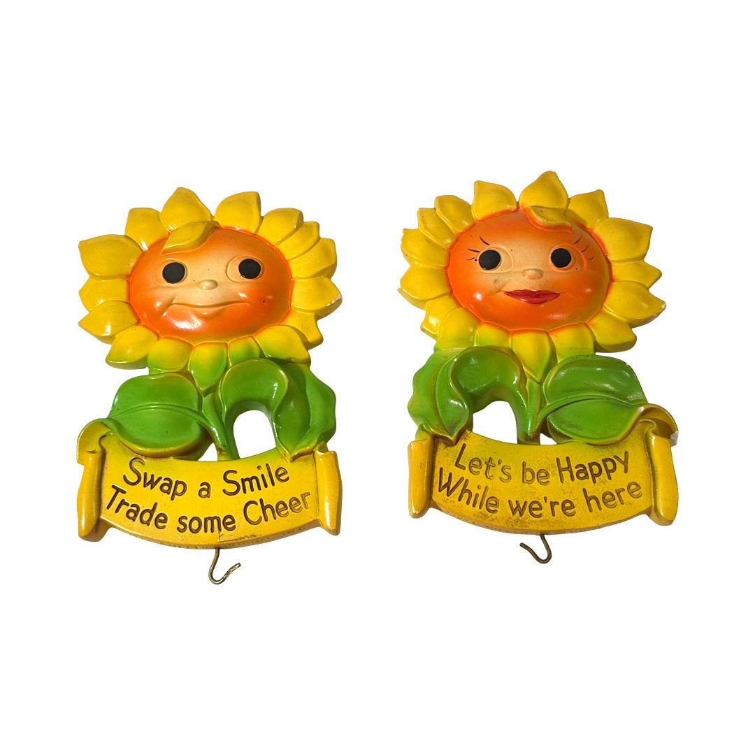 Vintage 1973 Miller Studio Anthropomorphic Sunflower Wall Plaques