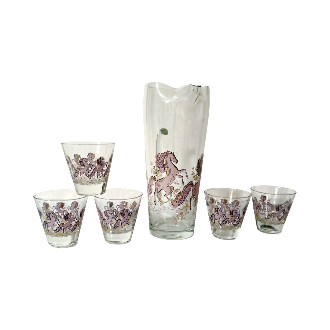 Psyche Signed Mid-Century Pink Pony 6 Piece Cocktail Set