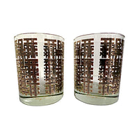Load image into Gallery viewer, Georges Briard Signed Mid-Century Gold and Black Crisscross Double Old Fashion Glasses (Set of 2)

