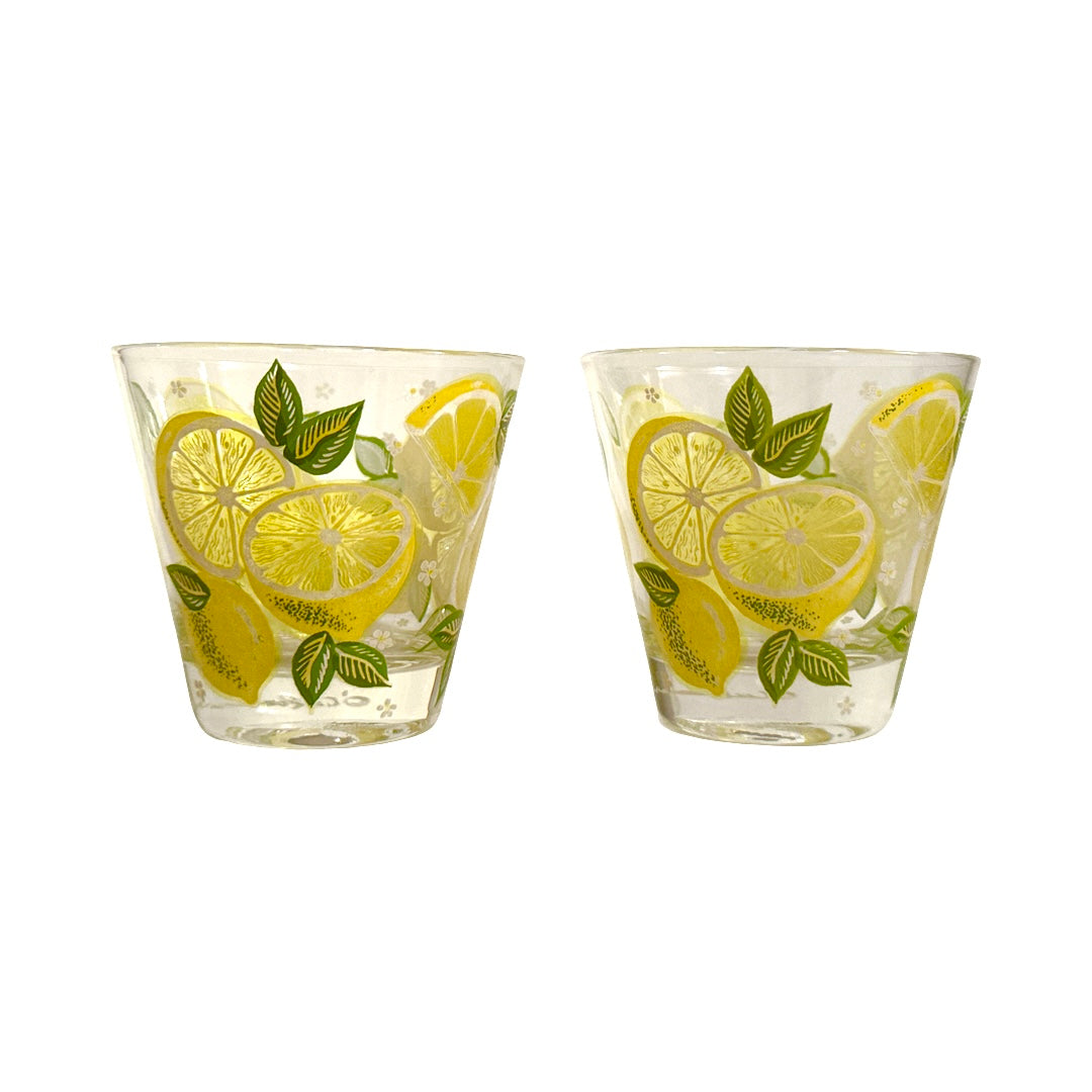 Culver Signed Mid-Century Lemon Old Fashion Glasses (Set of 2)
