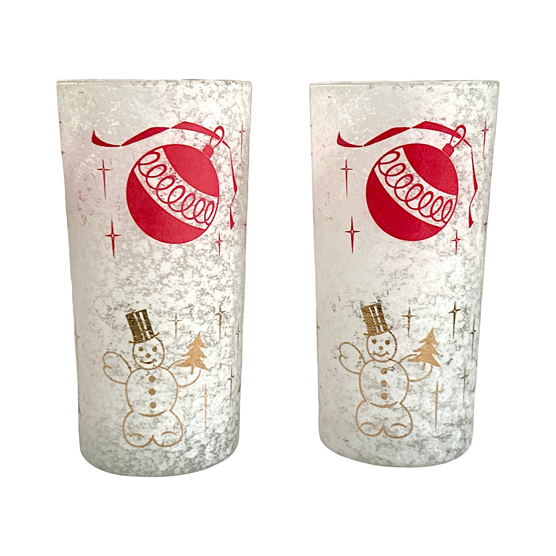 West Virginia Glass Pavl Signed Vintage Mid-Century Frosted Christmas Glasses (Set of 2)