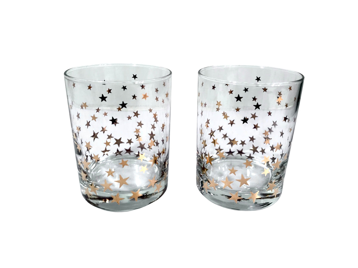 Culver Signed Mid-Century Gold Starry Nights Double Old Fashion Glasses (Set of 2)