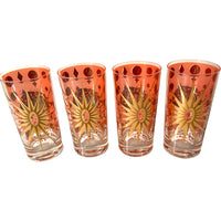Load image into Gallery viewer, Fred Press Signed Mid-Century Pink-Salmon 22-Karat Gold Atomic Starburst Glasses (Set of 4)
