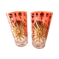 Load image into Gallery viewer, Fred Press Signed Mid-Century Pink-Salmon 22-Karat Gold Atomic Starburst Glasses (Set of 4)

