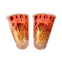 Load image into Gallery viewer, Fred Press Signed Mid-Century Pink-Salmon 22-Karat Gold Atomic Starburst Glasses (Set of 4)
