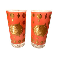 Load image into Gallery viewer, Fred Press Signed Mid-Century Pink-Salmon 22-Karat Gold Atomic Starburst Glasses (Set of 4)
