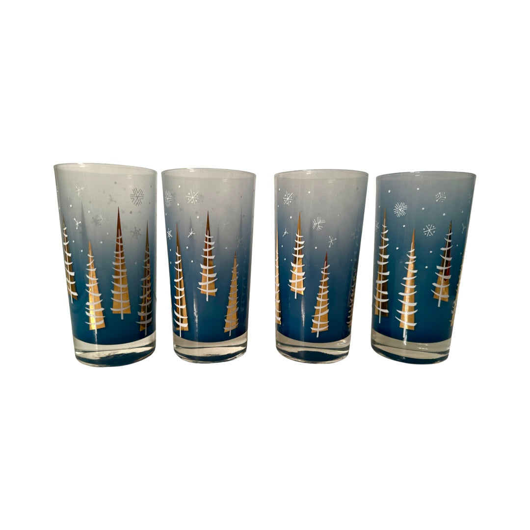 Gay Fad Mid-Century Atomic Winter Trees Glasses (Set of 4)