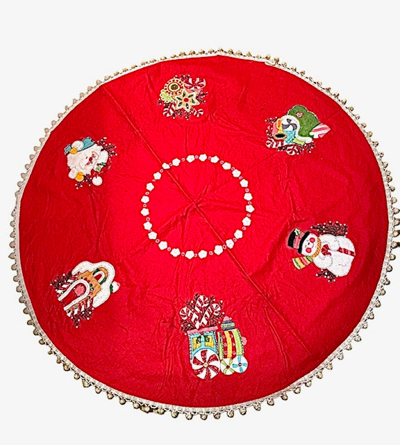 Vintage Hand Stitched Felt and Sequin Tablecloth