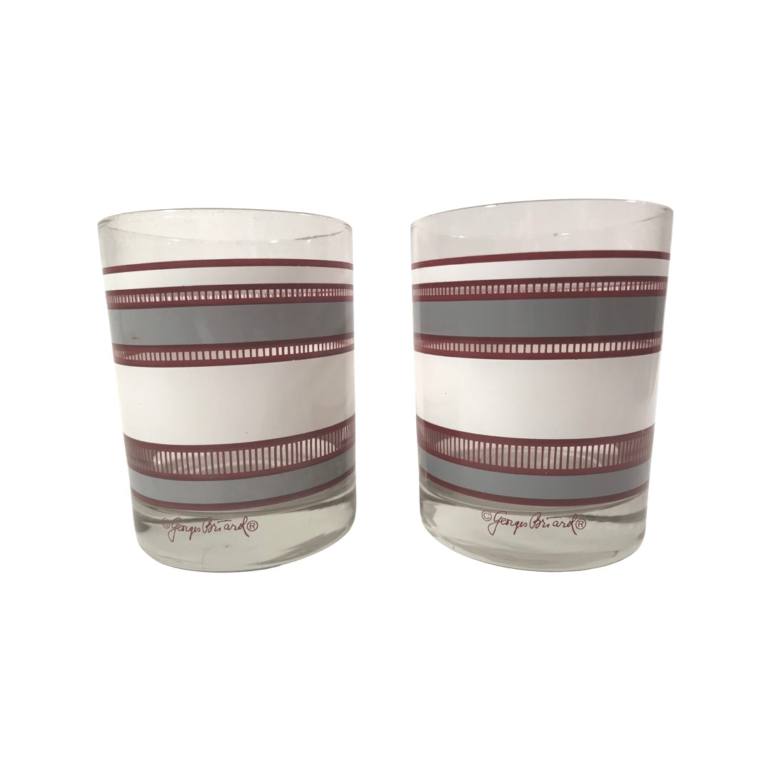 Georges Briard Signed Mid-Century Rust-Gray-White Bands Double Old Fashion Glasses (Set of 2)