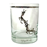 Load image into Gallery viewer, Georges Briard Signed Mid-Century Silver Rudolph the Red Nose Reindeer Double Old Fashion Single Glass
