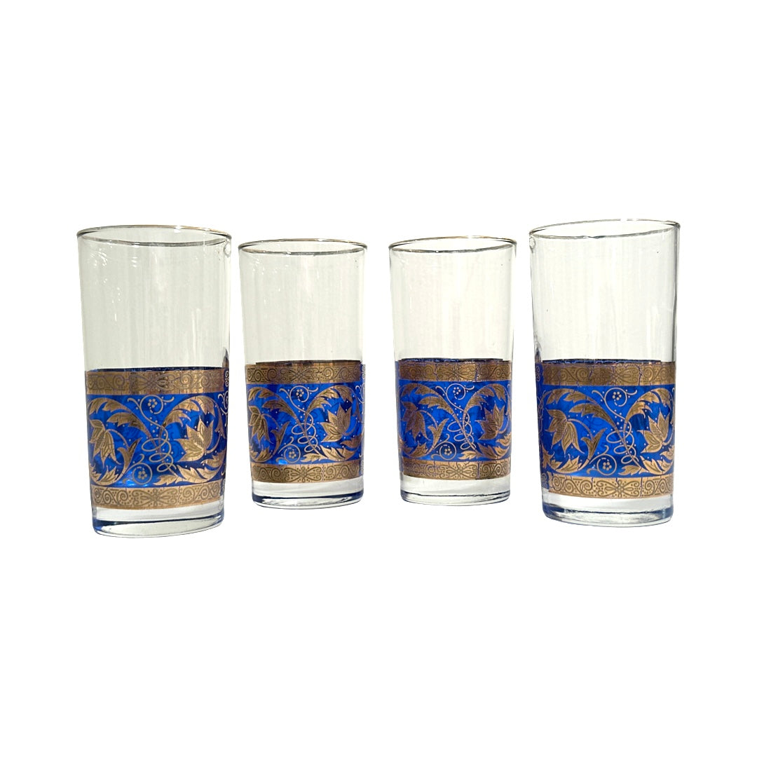 Vintage Hollywood Regency Blue and Gold Highball Glasses (Set of 4) | Retro  Solstice