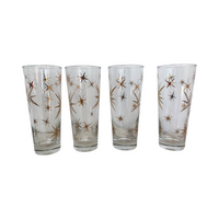 Load image into Gallery viewer, Federal Glass Mid-Century Golden Atomic Starburst Collins Glasses (Set of 4)
