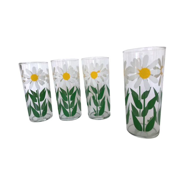 Vintage Paula Signed Daisy Tall Collins Glasses (Set of 4)