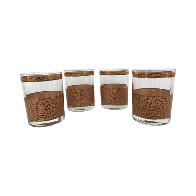 Georges Briard Signed Mid-Century Snakeskin Double Old Fashion Glasses (Set of 4)