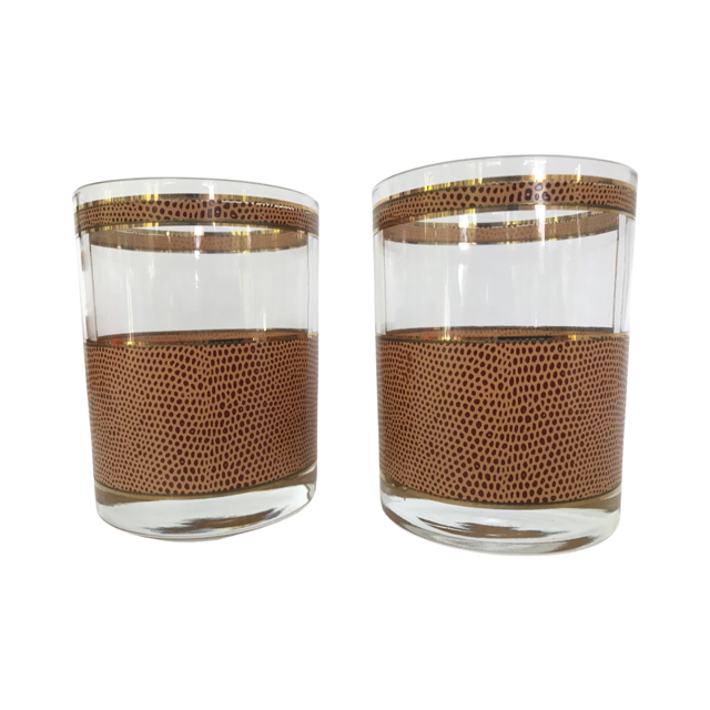 Georges Briard Signed Mid-Century Snakeskin Double Old Fashion Glasses (Set of 2)