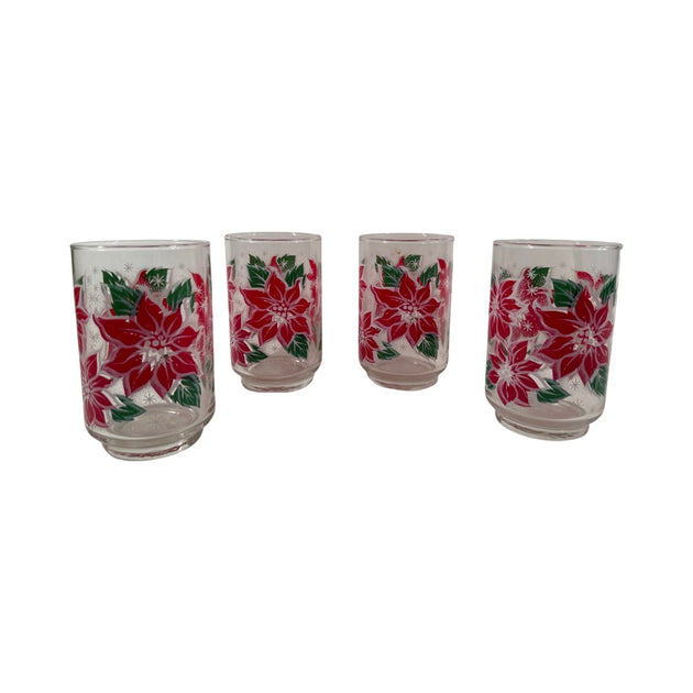 Libbey Vintage Poinsettia Glasses Set Of 4 Retro Solstice