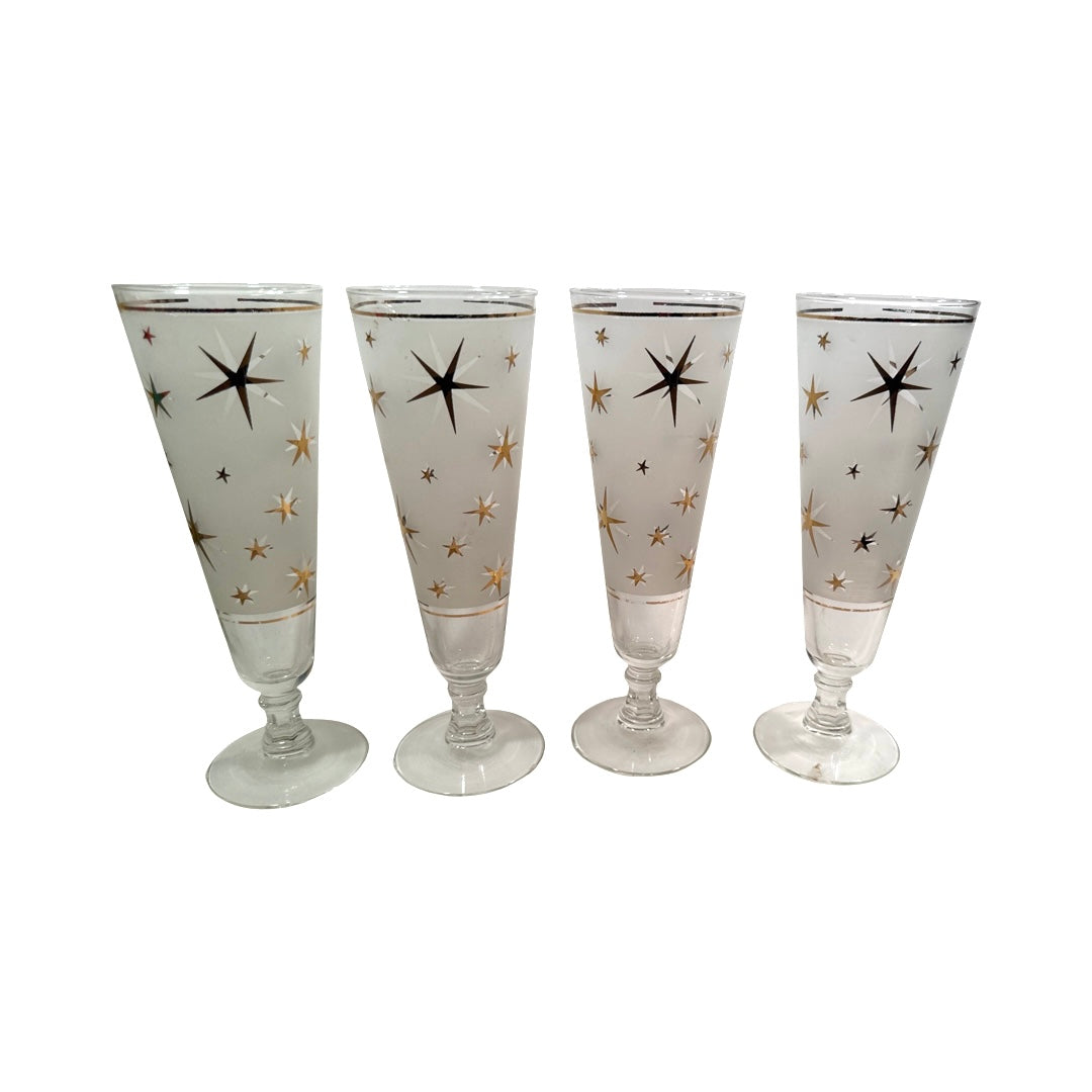 Bartlett Collins Mid-Century Atomic North Star White Tall Pilsner Glasses (Set of 4)